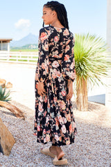 Anita - Black Winter Rose Maxi Dress