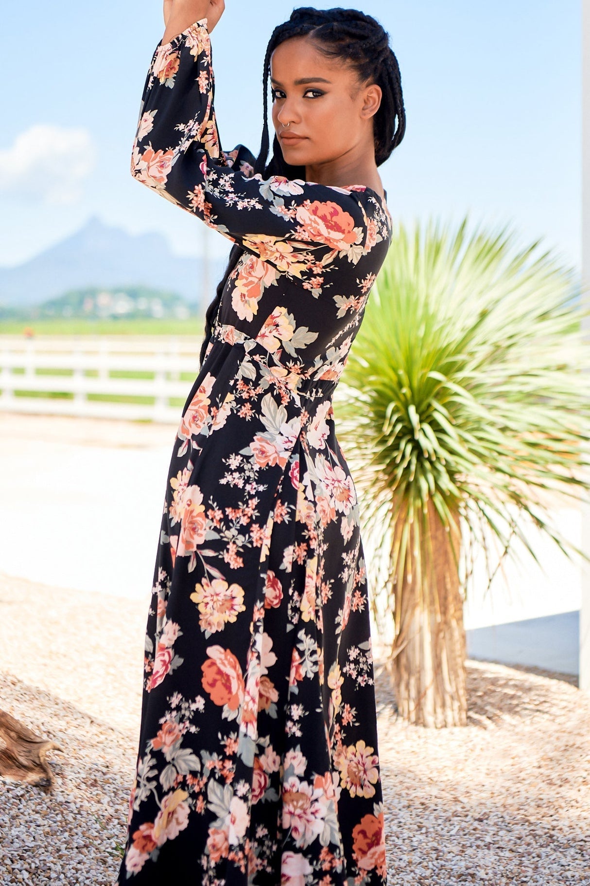 Anita - Black Winter Rose Maxi Dress