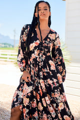 Anita - Black Winter Rose Maxi Dress