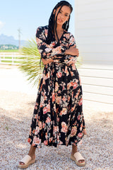 Anita - Black Winter Rose Maxi Dress