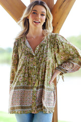 Aries Blouse - Mandarin Collar Button Down Relaxed Blouse in Verdell Print