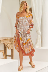 JAASE: Blossom Maxi Dress - Scoop Neck On or Off Shoulder Smock Dress in Quincy Print