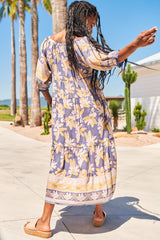 JAASE: Blossom Maxi Dress - Scoop Neck On or Off Shoulder Smock Dress in Ray Print