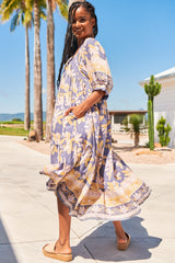 JAASE: Blossom Maxi Dress - Scoop Neck On or Off Shoulder Smock Dress in Ray Print