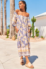 JAASE: Blossom Maxi Dress - Scoop Neck On or Off Shoulder Smock Dress in Ray Print