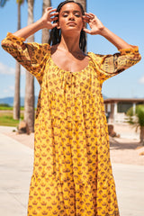 JAASE - Blossom Maxi Dress: Round Neckline with Adjustable Drawstring Neckline in Sunbeam Print