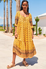 JAASE - Blossom Maxi Dress: Round Neckline with Adjustable Drawstring Neckline in Sunbeam Print