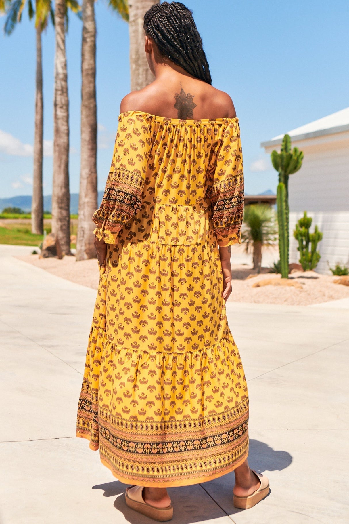 JAASE - Blossom Maxi Dress: Round Neckline with Adjustable Drawstring Neckline in Sunbeam Print