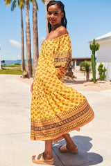 JAASE - Blossom Maxi Dress: Round Neckline with Adjustable Drawstring Neckline in Sunbeam Print