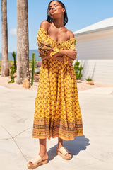 JAASE - Blossom Maxi Dress: Round Neckline with Adjustable Drawstring Neckline in Sunbeam Print