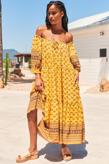 JAASE - Blossom Maxi Dress: Round Neckline with Adjustable Drawstring Neckline in Sunbeam Print