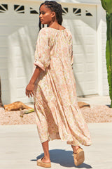 JAASE: Blossom Maxi Dress: Round Neckline with  in Tigerlily Print