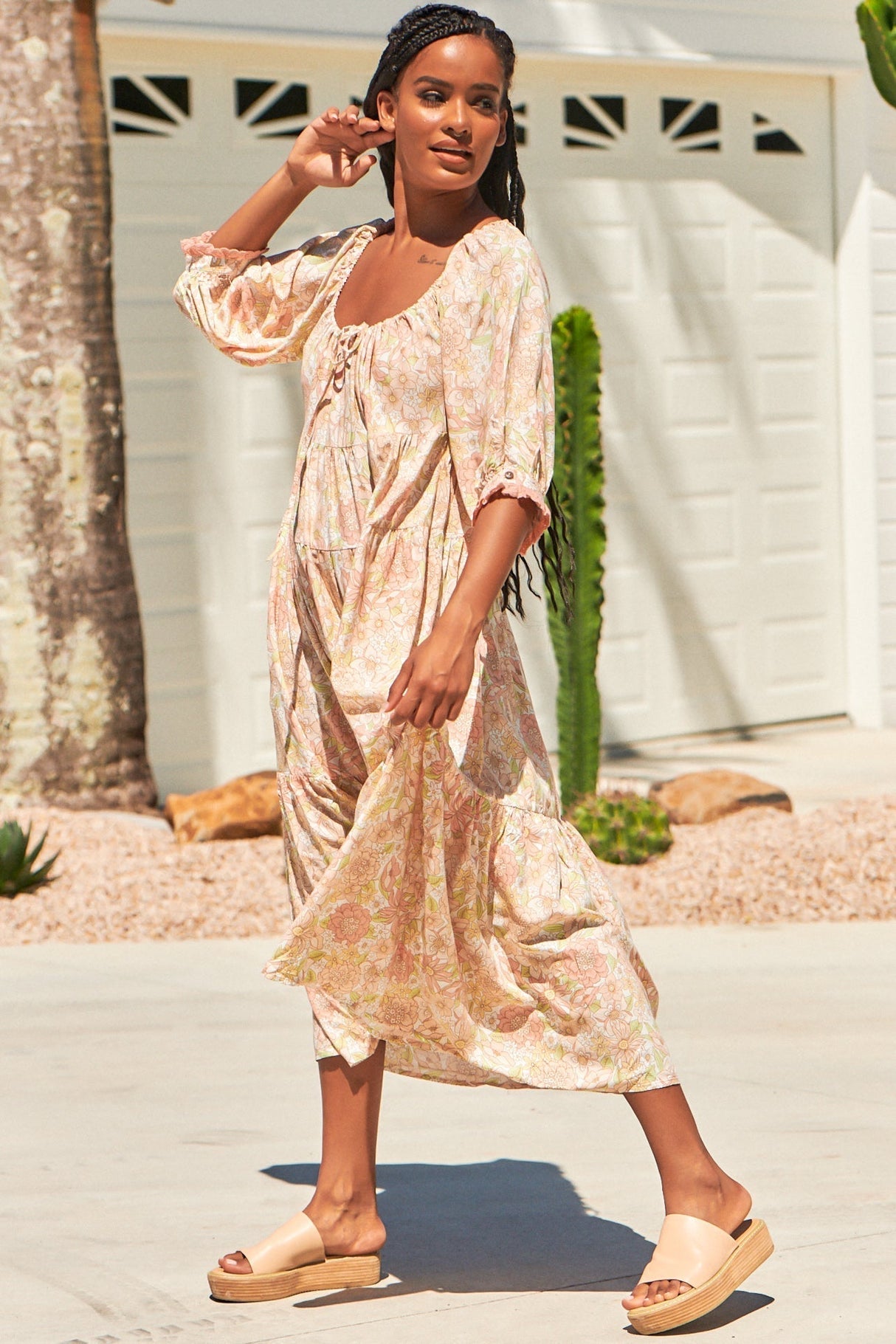 Blossom Maxi Dress - Round Neckline with in Tigerlily Print