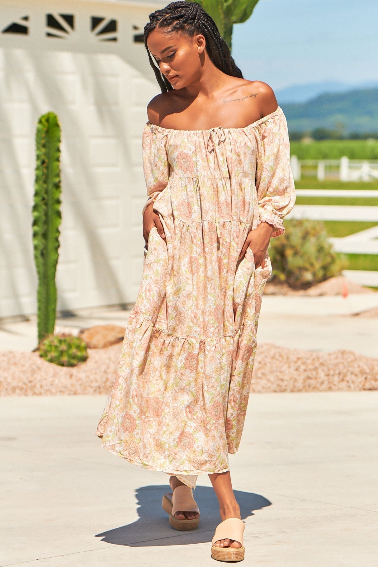 Blossom Maxi Dress - Round Neckline with in Tigerlily Print