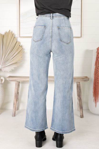 Brookey Jeans - Flare Leg High Waisted Jeans in Blue