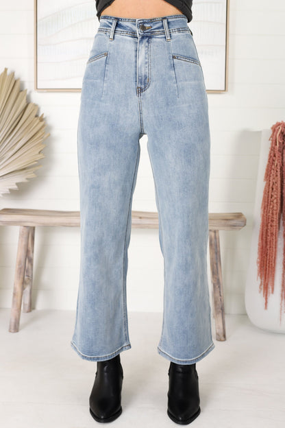 Brookey Jeans - Flare Leg High Waisted Jeans in Blue