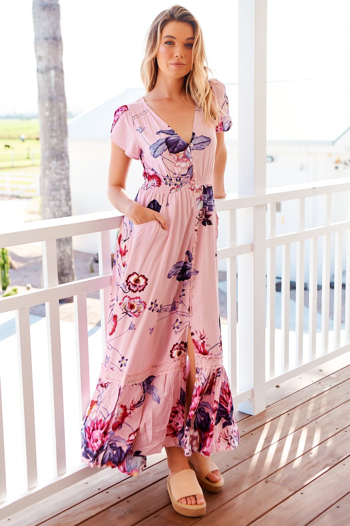 Jaase Carmen Dahlia Maxi Dress Floral Pink 