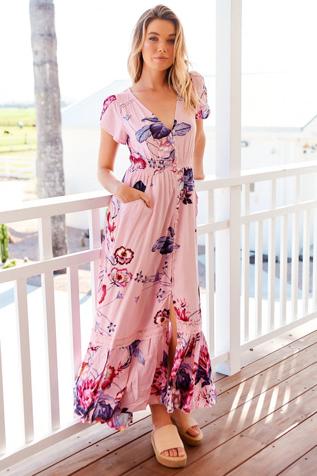 Jaase Carmen Dahlia Maxi Dress Floral Pink 