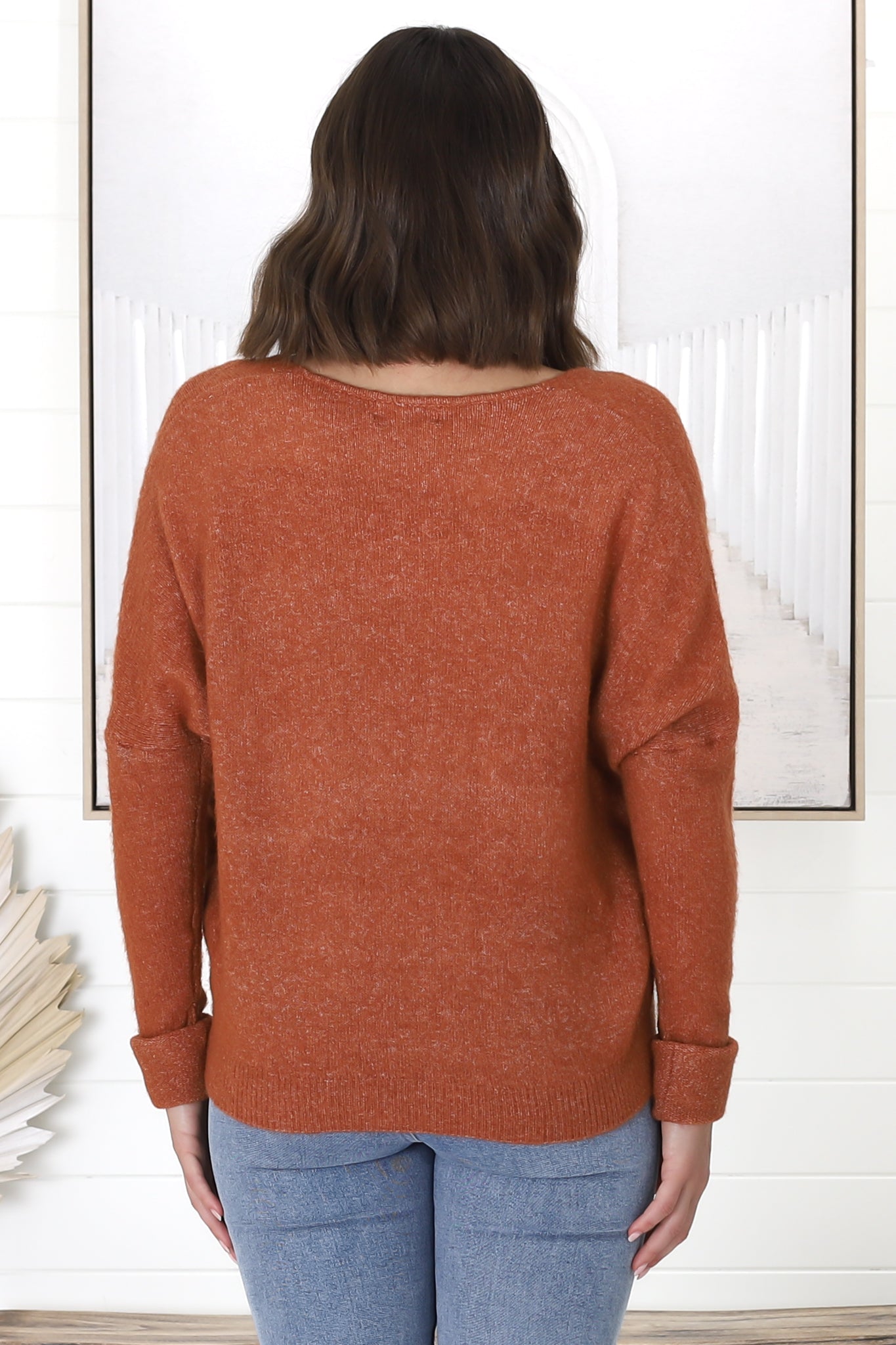 Carol Knit Top - Soft V Neck Batwing Sleeve Knit Top in Terracotta
