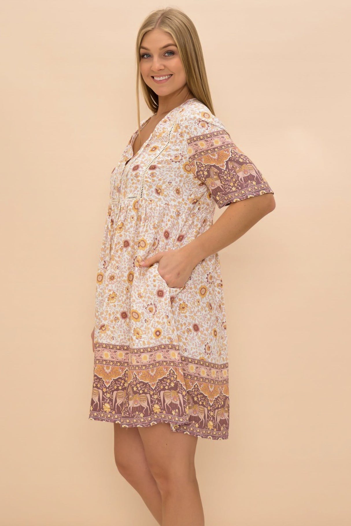 Chia Mini Dress - Babydoll Dress in Livia Print