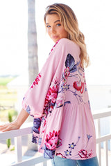 JAASE - Chloe Top: Very Oversized Crochet Trim Neckline Smock Top in Dahlia Print