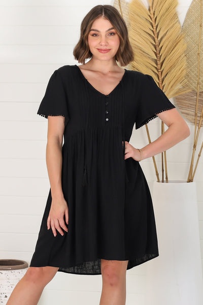 Daphne Linen Mini Dress - Black