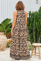 JAASE - Erryn Maxi Dress: Scoop Neckline Tiered Sun Dress in Gold Valley Print