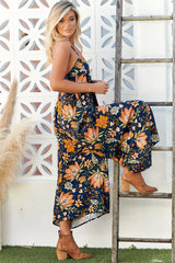 Florida Jumpsuit - Square Neckline Wide Leg Jumpsuit in California Poppy Print