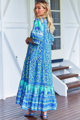 JAASE - Flounder Maxi Dress V Neckline with Pockets Dress in By the Sea Print