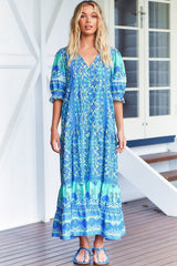 JAASE - Flounder Maxi Dress V Neckline with Pockets Dress in By the Sea Print