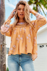 JAASE - Ginny Blouse: Lace High Neck Pull Over Blouse in Mango Paper Crane Print