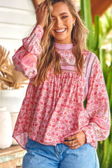 Ginny Blouse - High Neck Pull Over Blouse in Rose Blossom Print