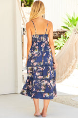 JAASE - Heidi Midi Dress: Tiered Sun Dress with Crochet Splicing in Piana Print