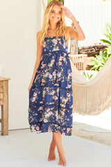 JAASE - Heidi Midi Dress: Tiered Sun Dress with Crochet Splicing in Piana Print