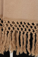 Amore Cardigan - Throw Over Open Knit Poncho with Tassel Hem in Camel