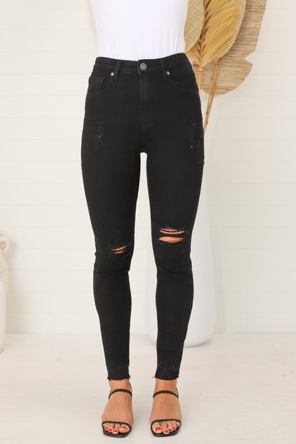 Reyona Jeans - Skinny Jeans with Ripped Knees in Black