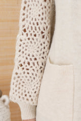 Lorena Cardigan - Holey Knit Sleeve Cardigan in Sand