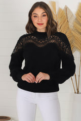 Adelle Jumper - Crew Neck Lace Detailed Jumper in Black