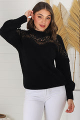 Adelle Jumper - Crew Neck Lace Detailed Jumper in Black