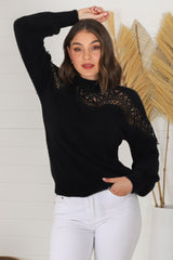 Adelle Jumper - Crew Neck Lace Detailed Jumper in Black