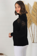 Adelle Jumper - Crew Neck Lace Detailed Jumper in Black