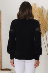 Adelle Jumper - Crew Neck Lace Detailed Jumper in Black