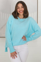 Rita Jumper - Relaxed Crew Neck Knit with Side Splits in Light Blue