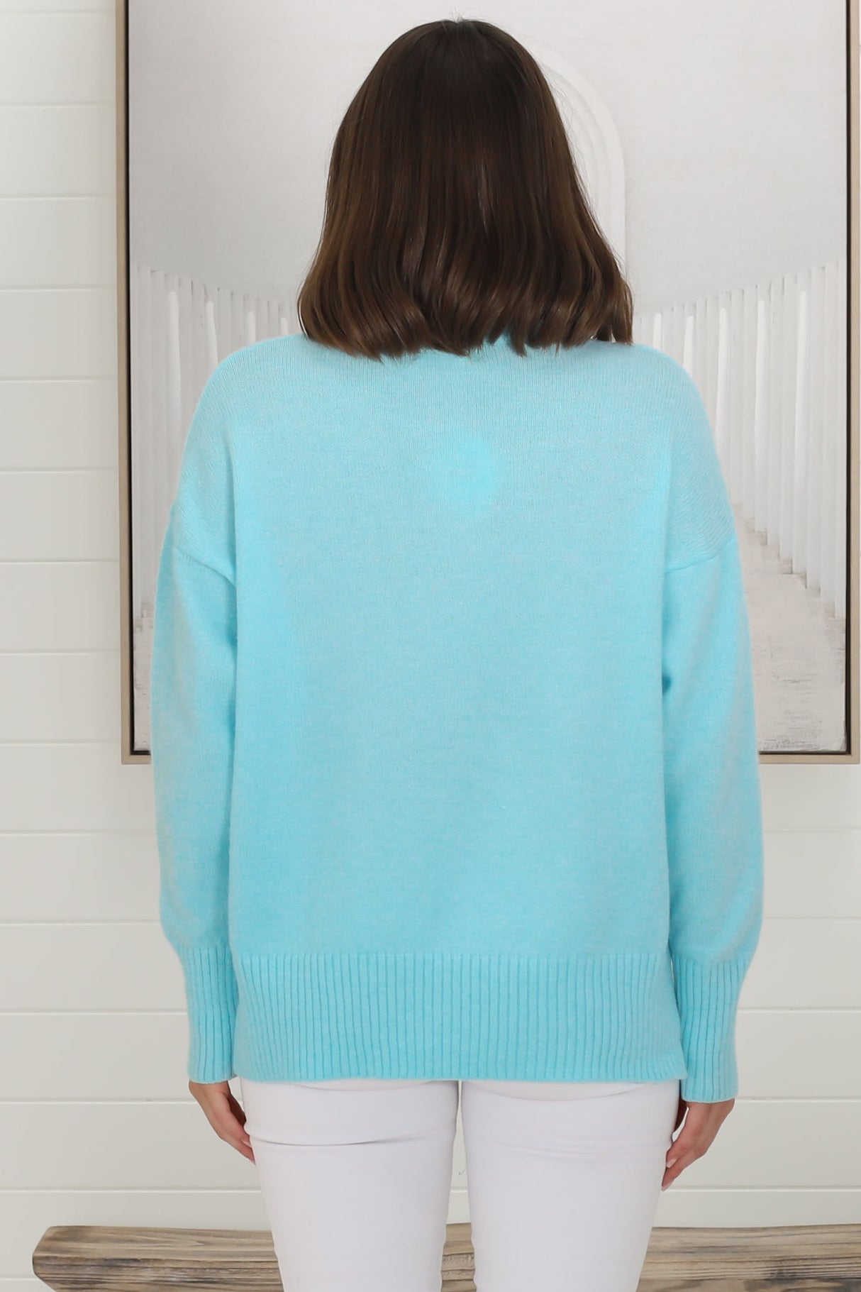 Rita Jumper - Relaxed Crew Neck Knit with Side Splits in Light Blue