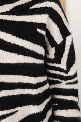 Zebra Jumper - Crew Neck Zebra Print Knit Jumper