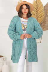 Townsend Cardigan - Open Knit Cardigan with Long Sleeves in Seafoam Green