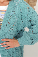 Townsend Cardigan - Open Knit Cardigan with Long Sleeves in Seafoam Green