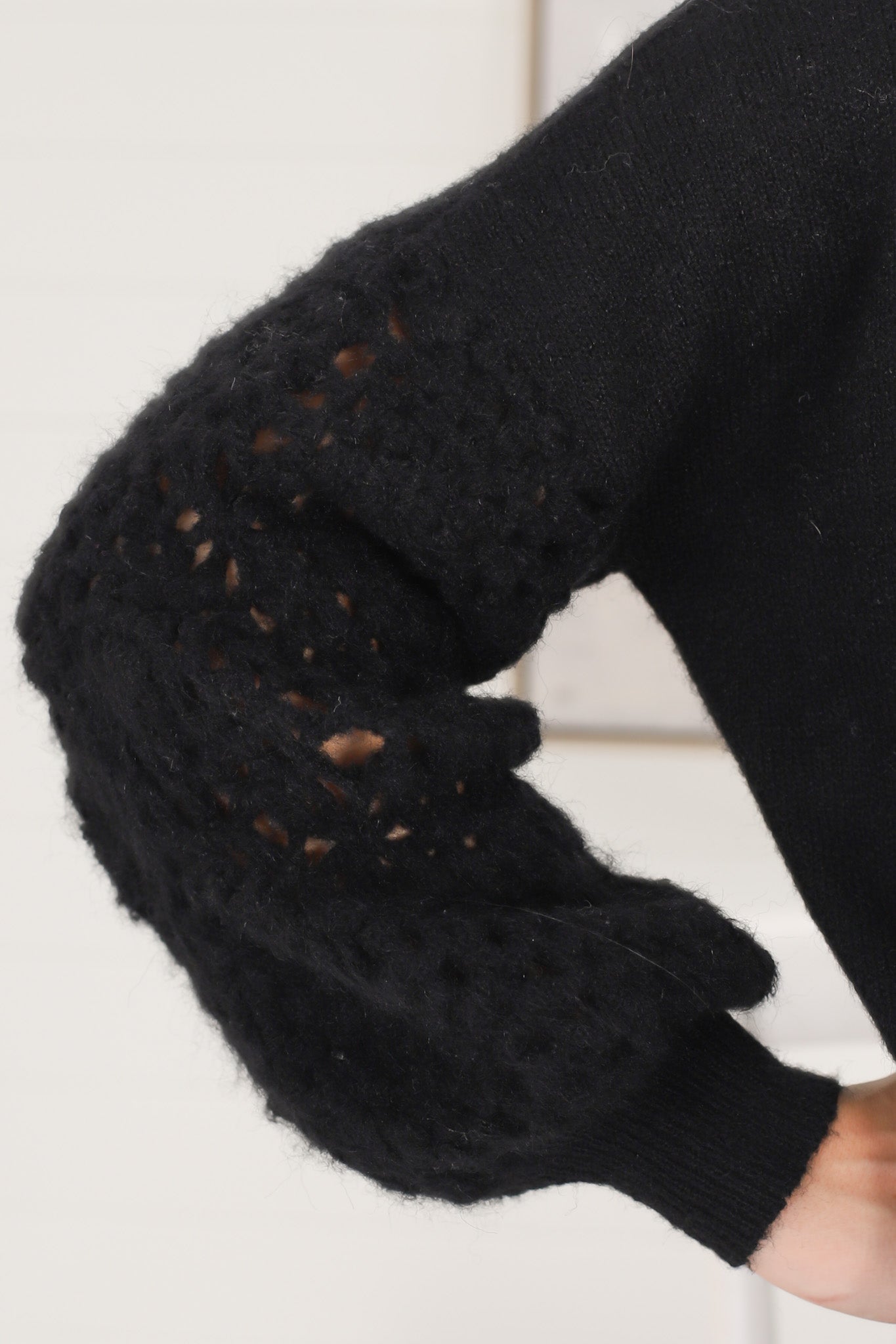 Lorena Cardigan - Holey Knit Sleeve Cardigan in Black