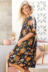 JAASE - Jarvis Mini Dress: Relaxed Fit Dress with V Neckline in California Poppy Print