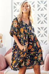 JAASE - Jarvis Mini Dress: Relaxed Fit Dress with V Neckline in California Poppy Print